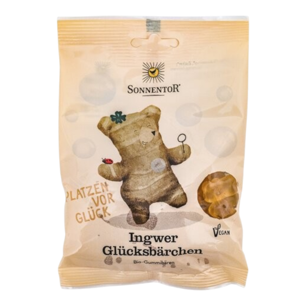 Sonnentor Ingwer Glücksbärchen 100g Bio-Gummibärchen mit würzig-scharfem Ingwergeschmack für erwachsene Naschkatzen