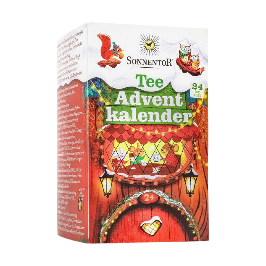 Sonnentor Tee Adventkalender mit 24 Doppelkammerbeuteln verschiedener Bio-Teemischungen für die Weihnachtszeit