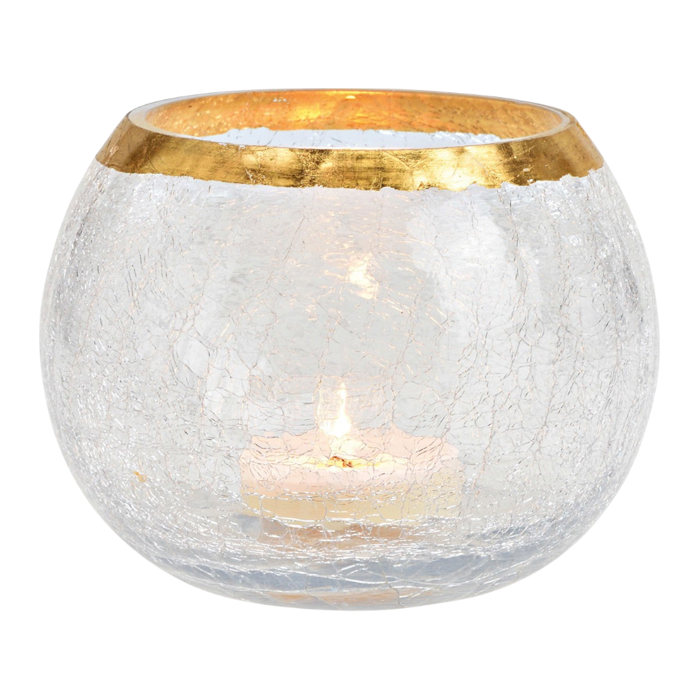 Transparentes Windlicht mit Cracking-Effekt aus Glas, 15x12x15cm, elegante Dekoration mit goldenen Akzenten für stimmungsvolle Atmosphäre