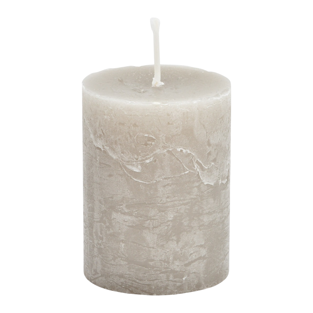 Kerze aus Wachs in Stone hellgrau, 6,8x9x6,8cm, elegante Wachskerze für moderne Wohnzimmer Dekoration