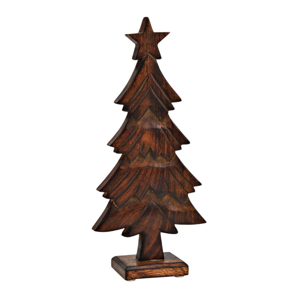 Aufsteller Tannenbaum aus Mangoholz in braun, 20x42x5cm, großer natürlicher Weihnachtsaufsteller für das Zuhause