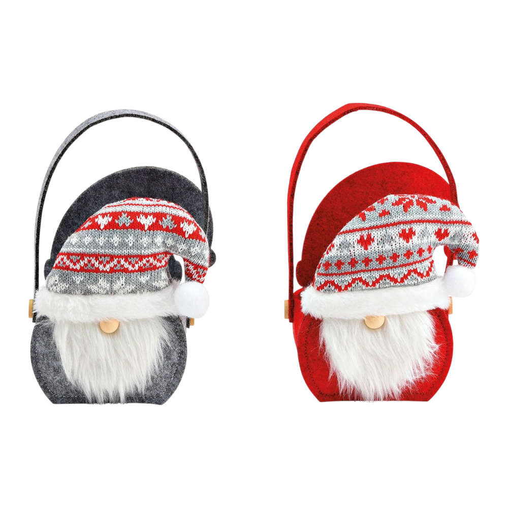 Tasche Nikolaus mit Henkel aus Filz in rot und grau, 12x17x7cm, festliche Weihnachtsdekoration