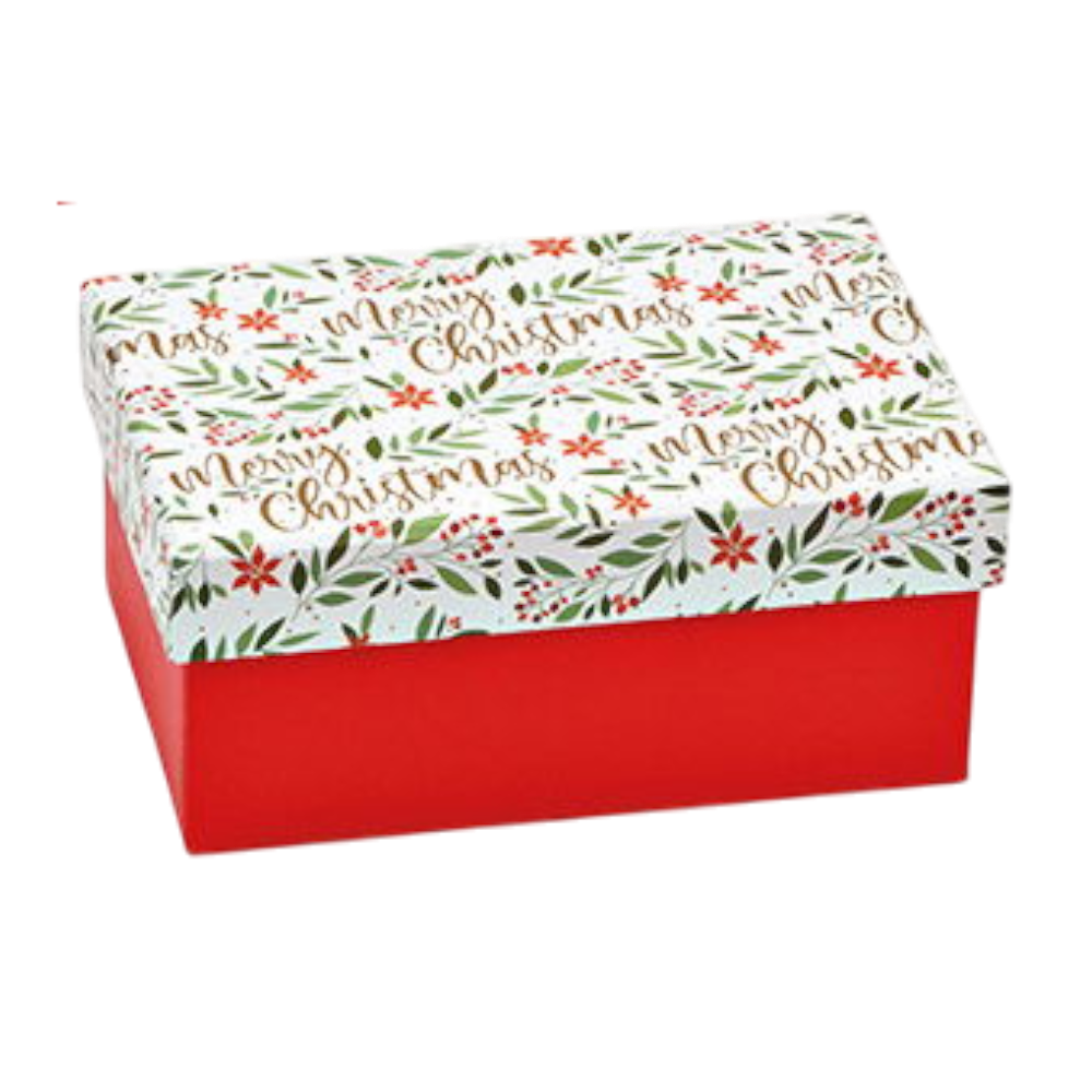 Rote Geschenkbox "Merry Christmas" mit Blatt-Dekor, Papier/Pappe 17x7x11 cm