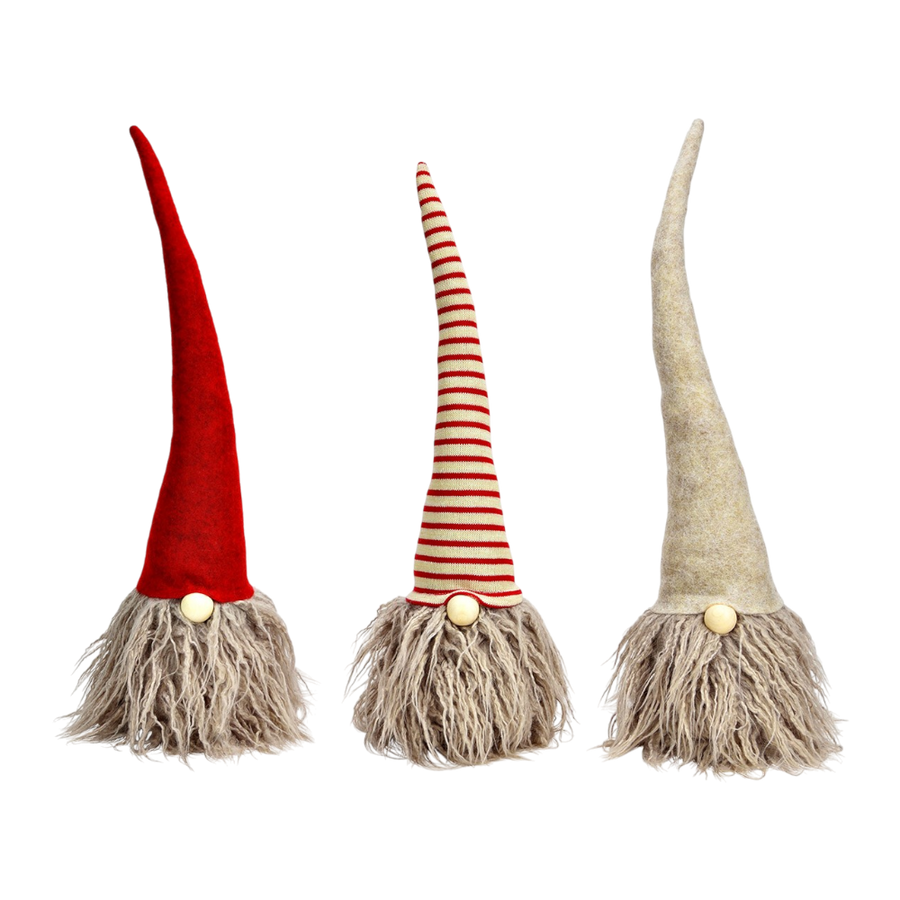 Wichtel aus Textil in beige und rot, 12x47x12cm, 3-fach sortiert, charmante Weihnachtsdekoration