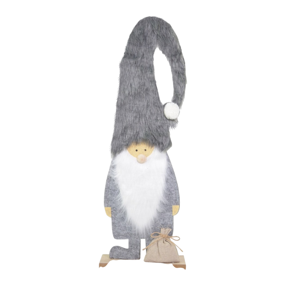 Santa mit Sack zum Stellen aus Holz in grau, 16x6x46cm, elegante Weihnachtsfigur aus Naturholz für festliche Dekoration