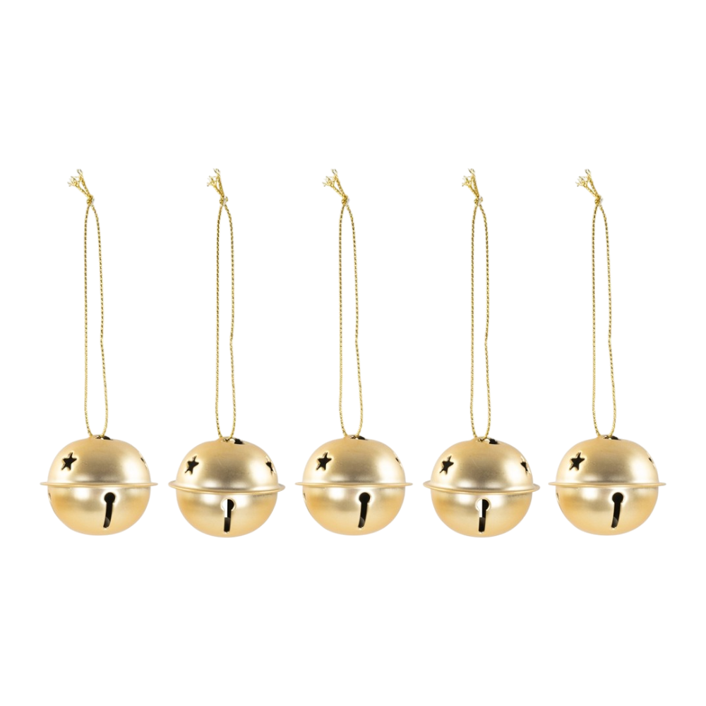 Hänger Glöckchen aus Metall in gold, 4cm, 5 Stück im Beutel, eleganter Weihnachtsbaumschmuck