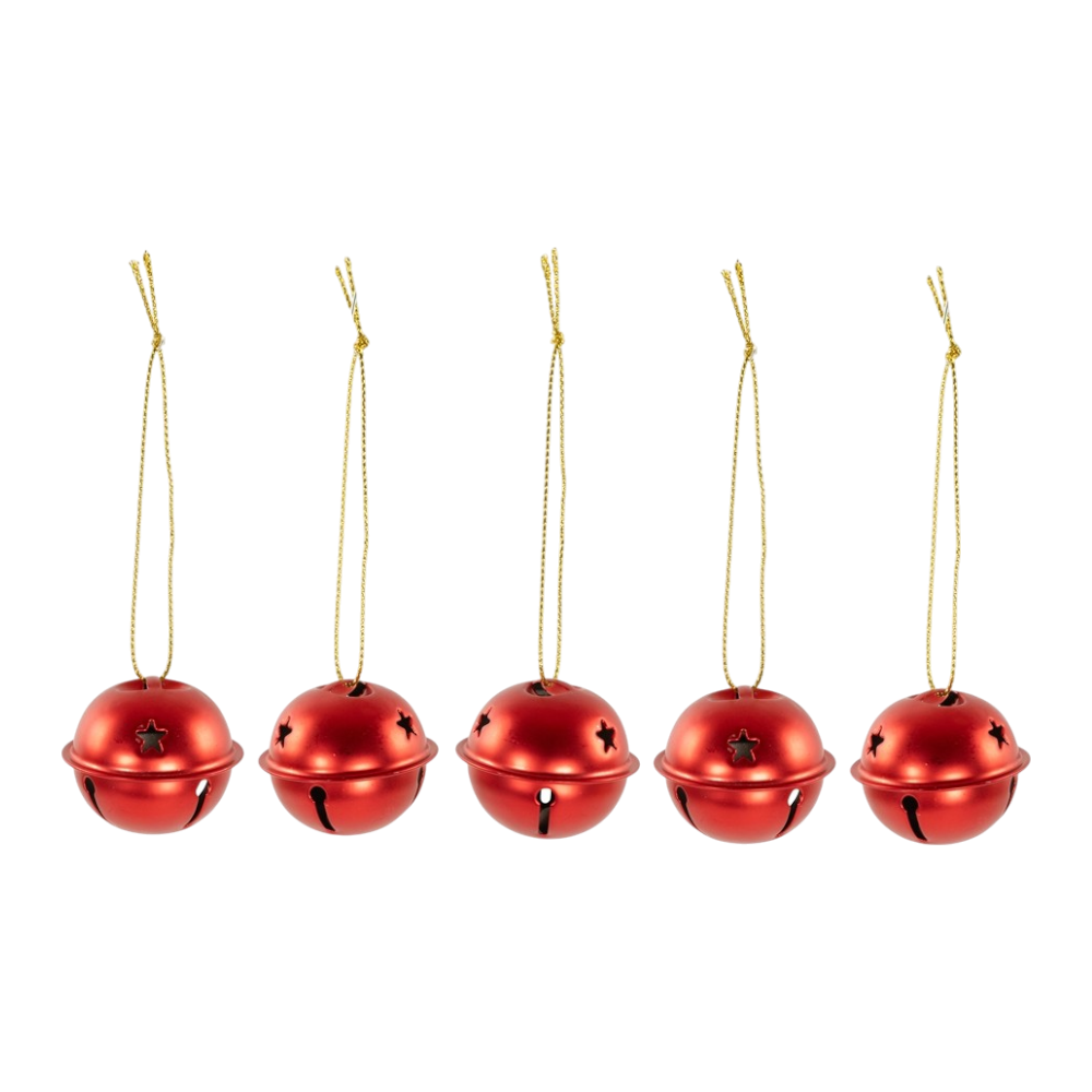 Hänger Glöckchen aus Metall in rot, 4cm, 5 Stück im Beutel, eleganter Weihnachtsbaumschmuck