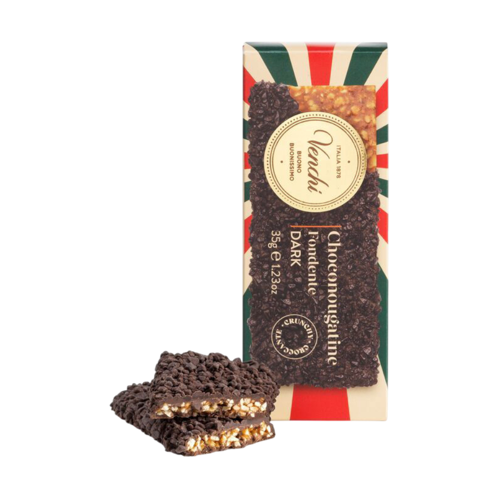 Venchi Snack ChocoNougatine - knuspriger Snack mit karamellisierten Piemont-Haselnüssen, Zartbitterschokolade und Chocoviar-Kugeln
