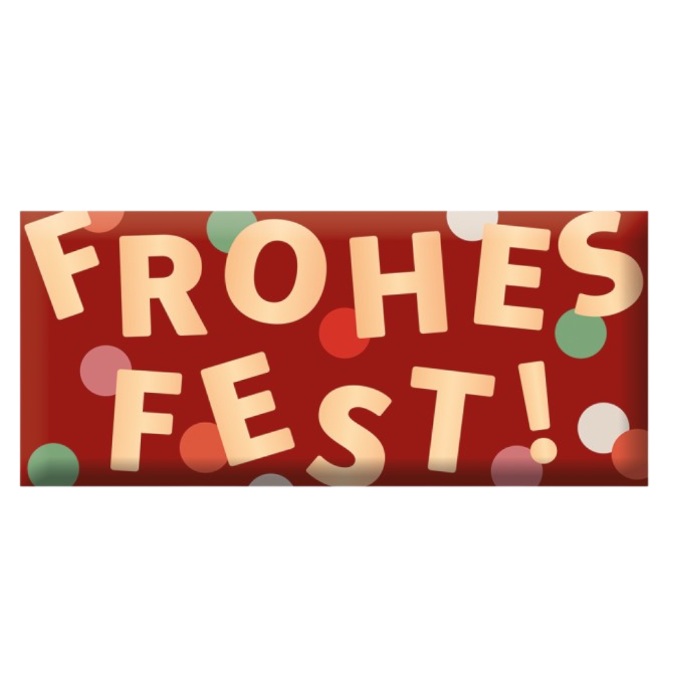 Grafik Werkstatt Weihnachtsschokolade 30g mit goldener Aufschrift Frohes Fest