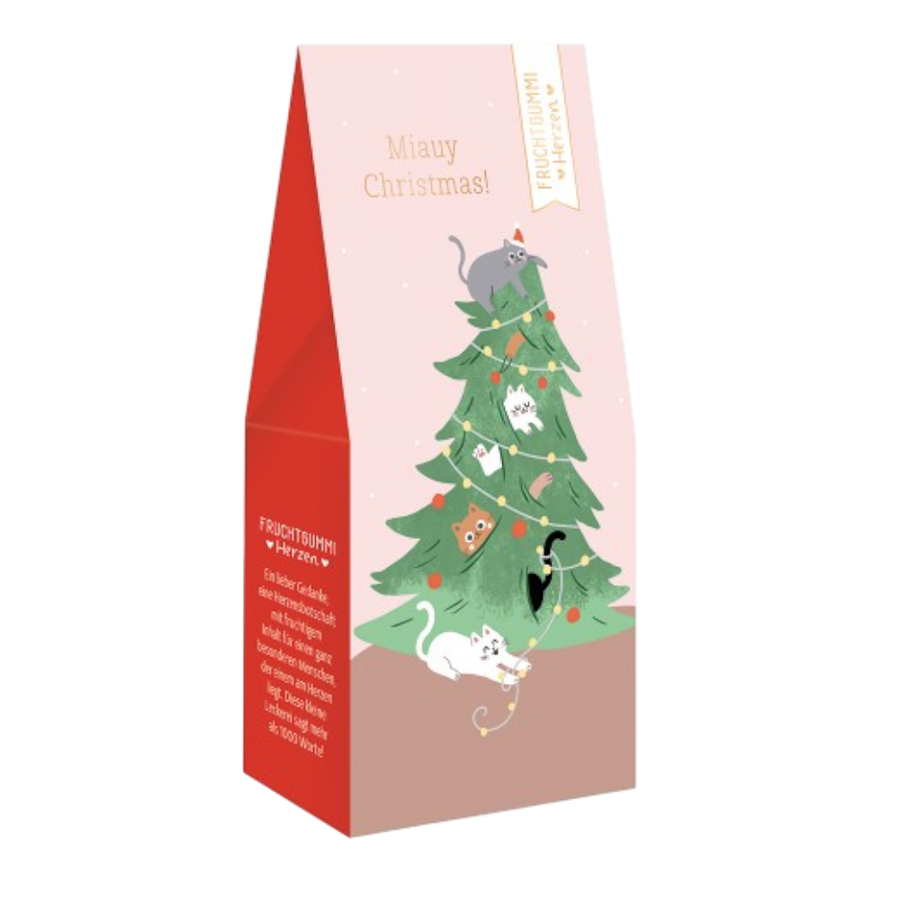 Grafik Werkstatt Weihnachts-Fruchtgummi 70g mit goldener Aufschrift Merry Christmas und Himbeersaft