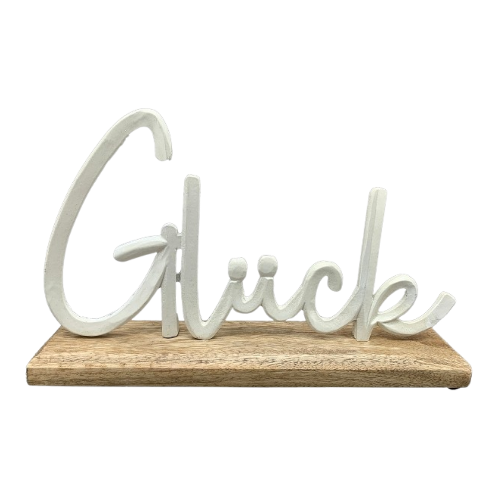 Glück Puri weiß Alu/Holz 25x5x16 cm aus Aluminium und Holz in elegantem Weiß, moderne Glücks-Dekoration, hochwertige Verarbeitung