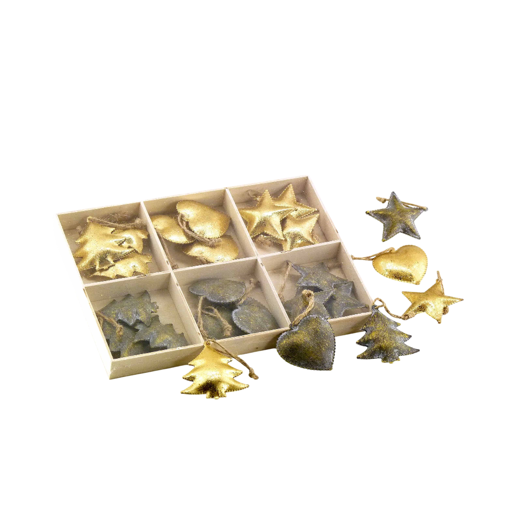 Metall-Stern/Herz/Baum ''Gold-Touch'' hängend grau-gold ø5cm