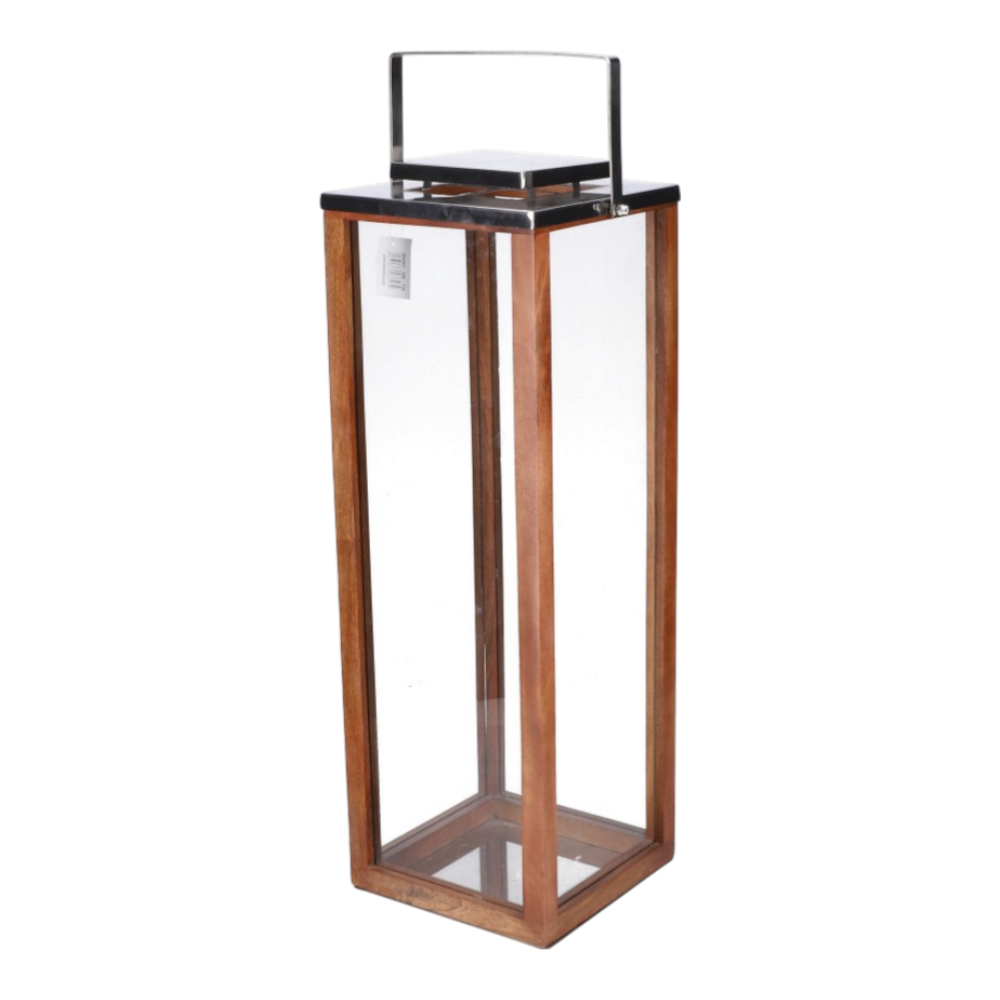 Laterne Edelstahl Mangoholz m Glas natur D25xH80cm, stilvolle Dekoration aus modernen und natürlichen Materialien