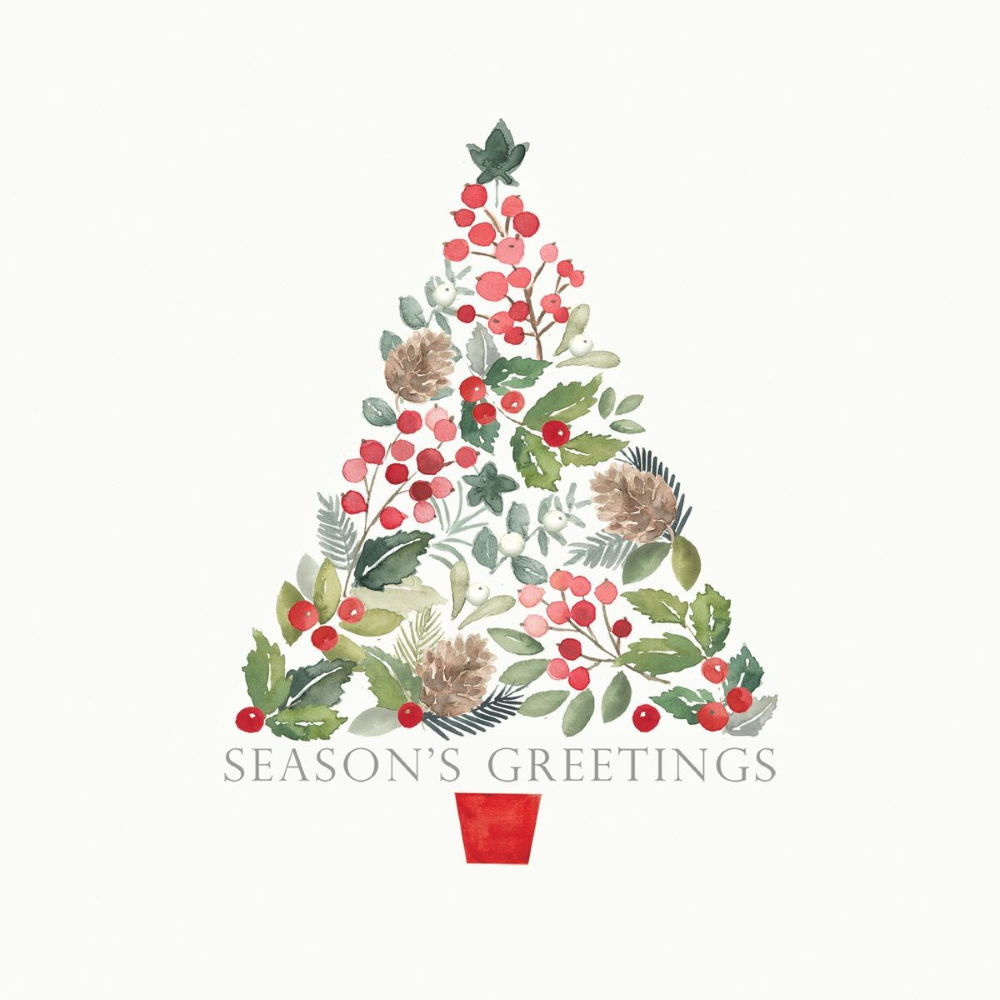 ppd Cocktailservietten Merry Greetings white 25x25 cm mit Spruch "Season's greetings", 20 Stück, 3-lagig, FSC-zertifiziert