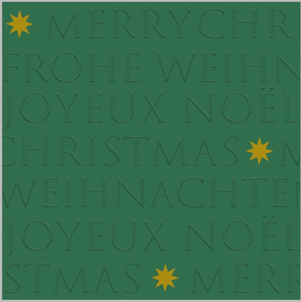 ppd Cocktailservietten Christmas embossed green 25x25 cm mit Spruch "Merry Christmas" und grünem geprägtem Relief-Design, 20 Stück, 3-lagig, FSC-zertifiziert