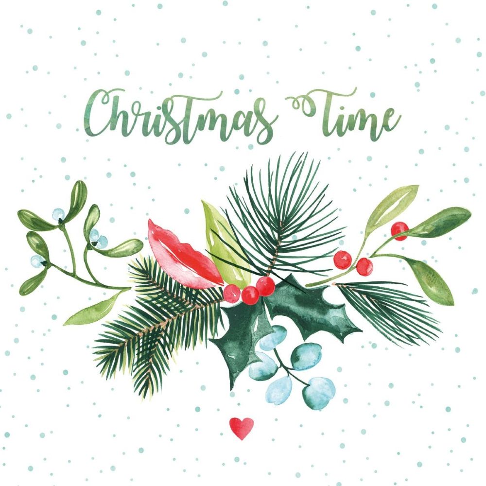 ppd Cocktailservietten Christmas Time 25x25 cm mit Spruch "Christmas Time", 20 Stück, 3-lagig, FSC-zertifiziert