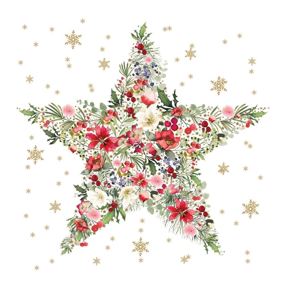 ppd Lunchservietten Beautiful Christmas Star 33x33cm mit strahlendem Weihnachtsstern-Design, 20 Stück, 3-lagig, FSC-zertifiziert
