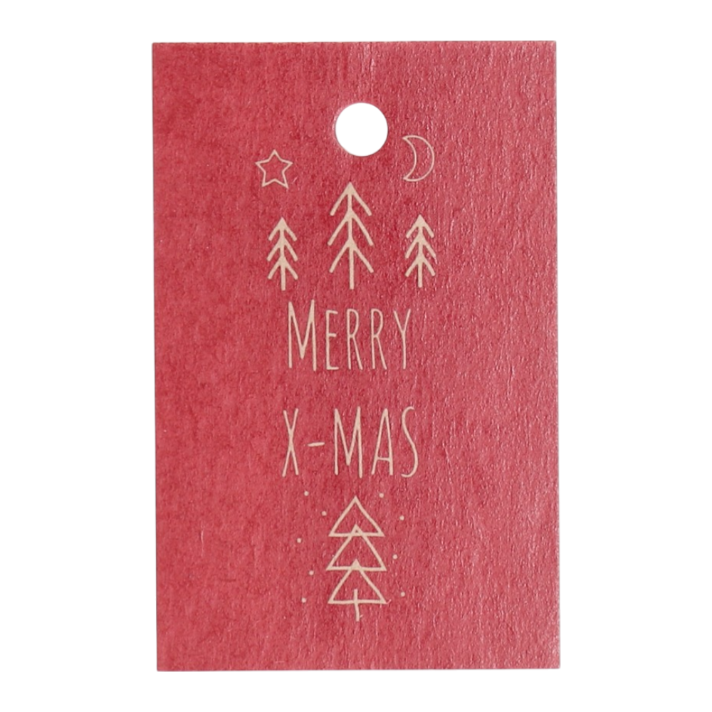Anhänger Papier "MERRY X-MAS" H80 B55mm rot
