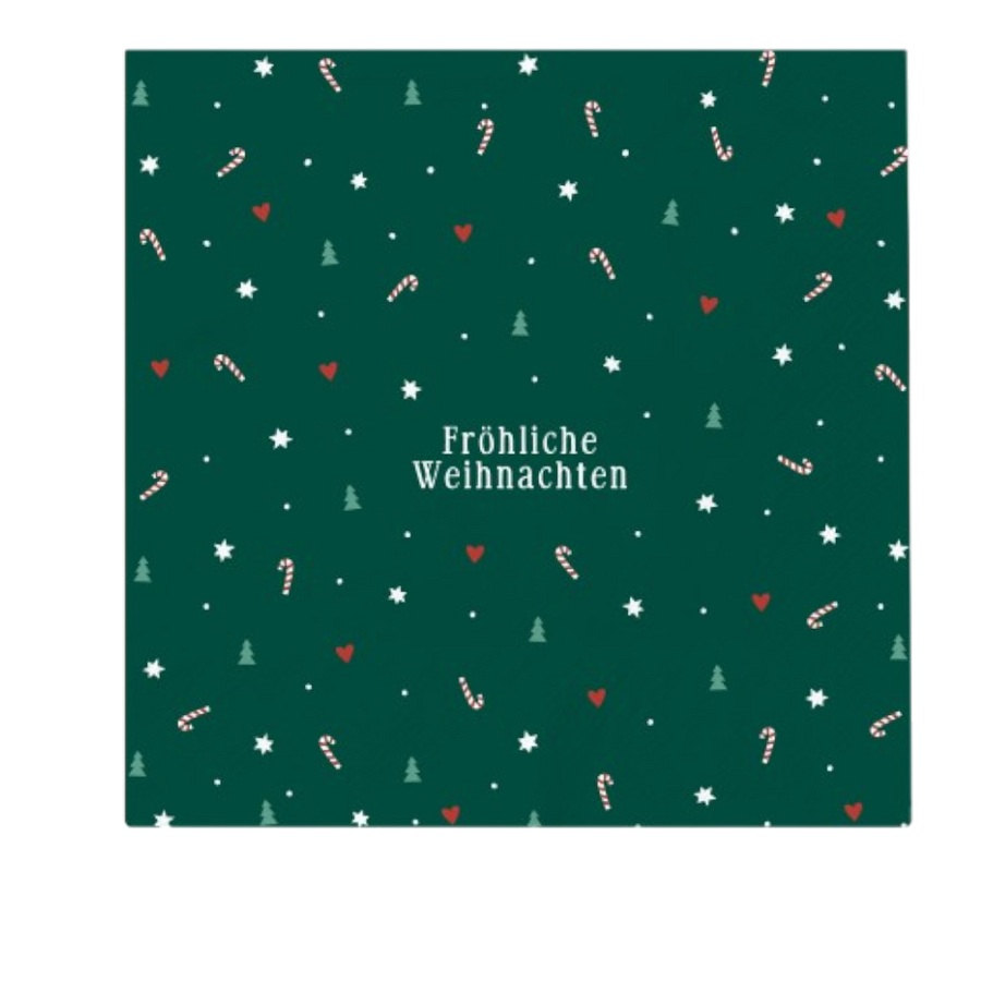 Weihnachtsservietten mit "Fröhliche Weihnachten" Aufdruck, 127x127mm, FSC Mix zertifiziert, nachhaltige Festtagsservietten