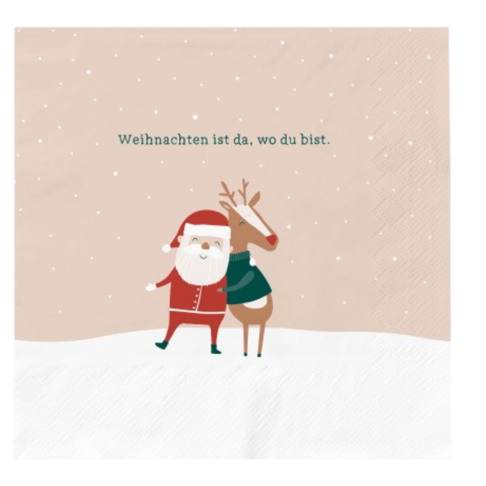 Weihnachtsservietten mit Spruch "Weihnachten ist da, wo du bist", 127x127mm, FSC Mix zertifiziert, nachhaltige Festtagsservietten