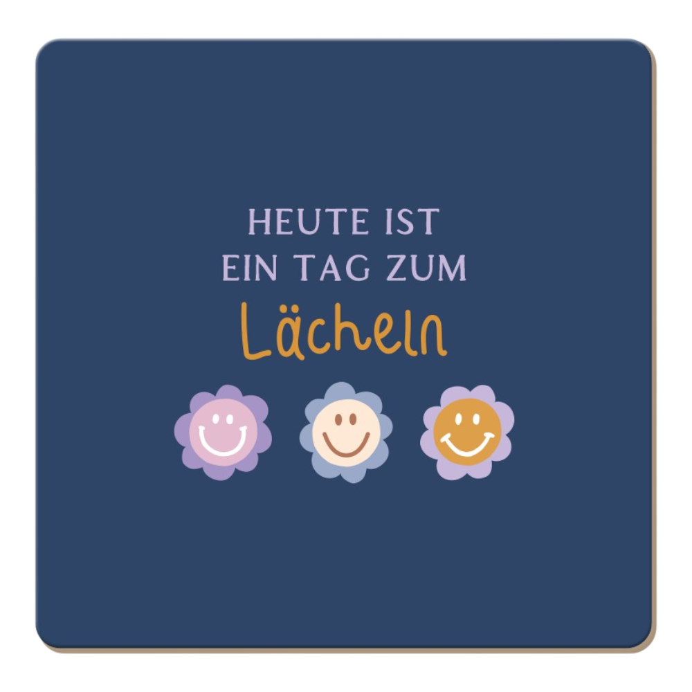 Grafik Werkstatt Korkuntersetzer Lächeln mit Spruch "Heute ist ein Tag zum Lächeln", natürlicher Kork, Format 95x95mm, positive Tischkultur