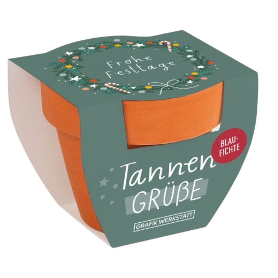 flanztöpfchen mit Christbaum-Samen von Grafik Werkstatt, Tannengrüße Weihnachten, 60x50mm, nachhaltiges Geschenk