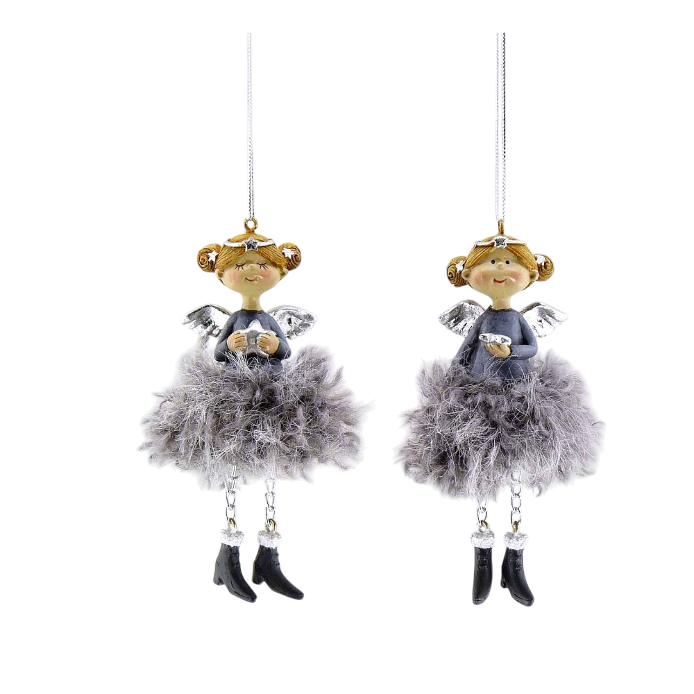 Poly/Stoff-Engel hgd. grau-silber H11cm  sort.