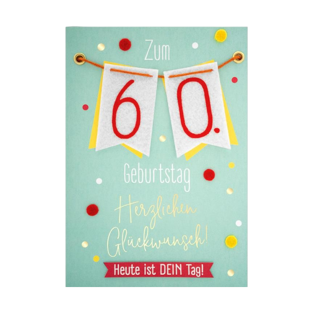 GRUSS&CO Grusskarte FILZ de 06 h aus Papier mit Filz-Elementen, 17x12cm, festliche Geburtstagskarte zum 60. Geburtstag