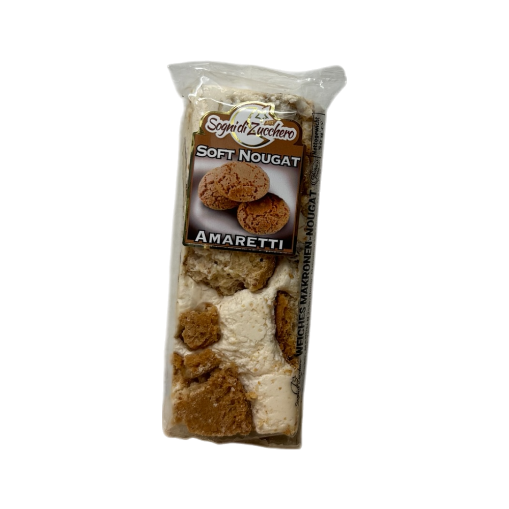 Sogni di Zucchero Soft Nougat Amaretti - weiches Makronen-Nougat 50g mit 25% Mandeln, Honig und Aprikosenkern