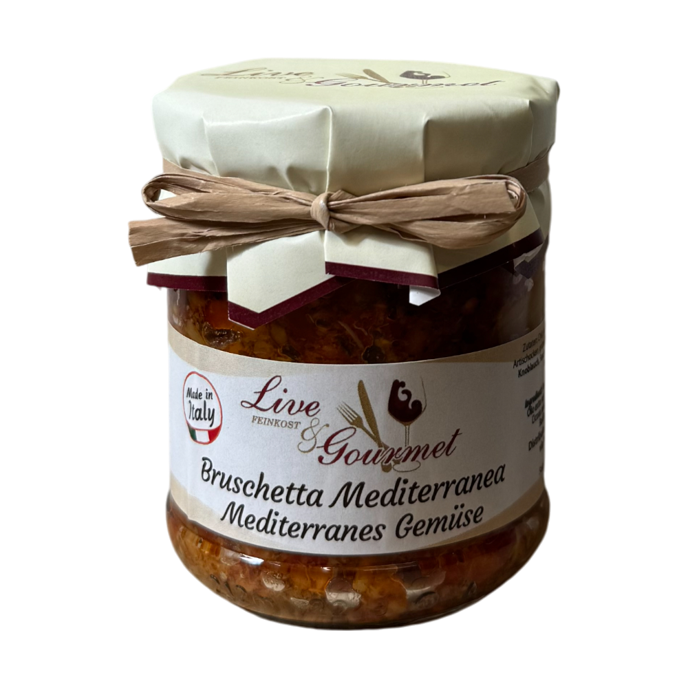 Live & Gourmet Bruschetta Mediterranea - mediterranes Gemüse mit Aubergine, Artischocken, grünen Oliven und italienischen Kräutern