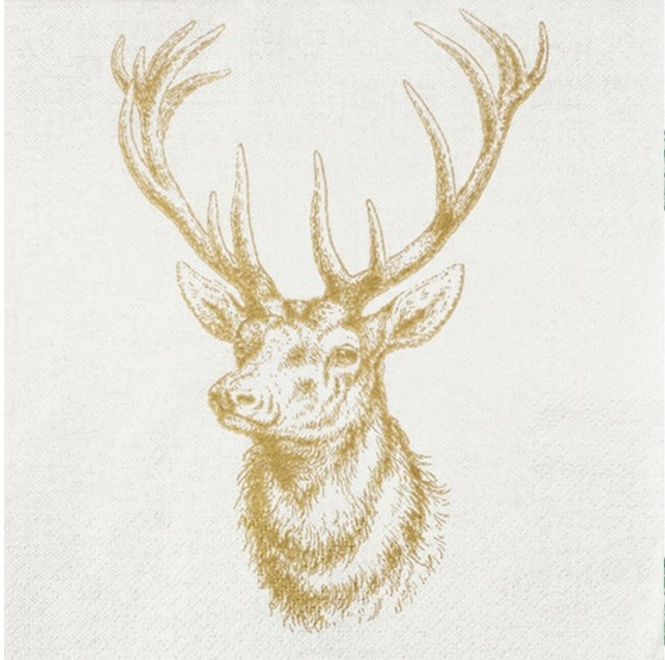 CARL DIETRICH GMBH Servietten Xmas 33x33cm gold mit majestätischem Hirsch-Design, luxuriöse Weihnachtsservietten, 20 Stück
