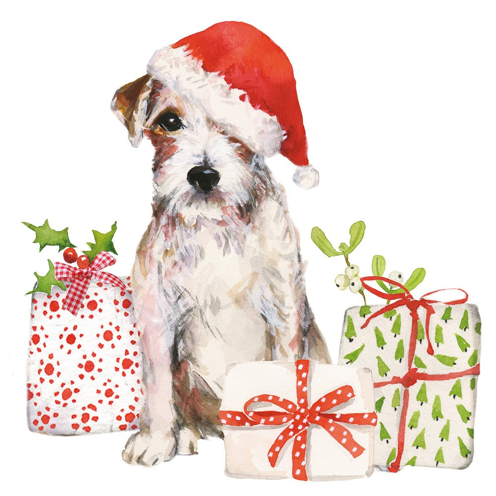 ppd Christmas Pup Cocktail-Servietten 25x25cm, festliche Weihnachts-Servietten mit niedlichem Hunde-Motiv