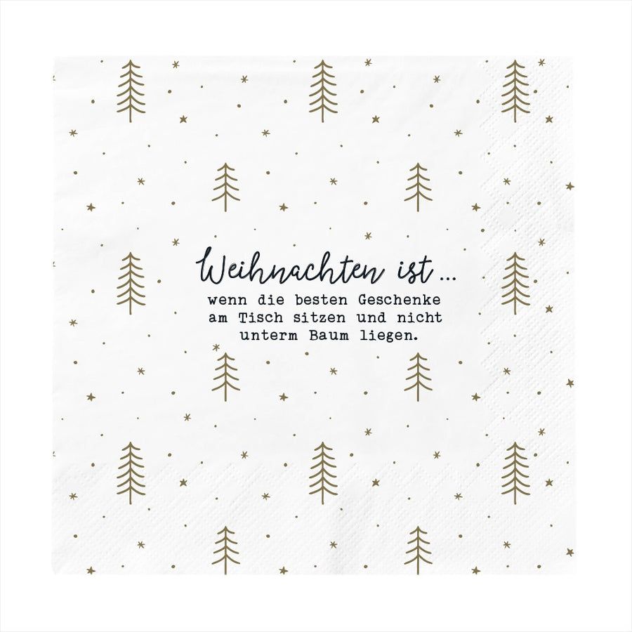 Weihnachtsservietten mit Spruch über Weihnachtsgeschenke, 127x127mm, FSC Mix zertifiziert, nachhaltige Festtagsservietten