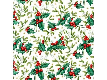 Servietten Xmas 33x33cm Mistelzweige, 20 Stück, elegante Lunch-Servietten mit Mistelzweig-Motiv für Weihnachten