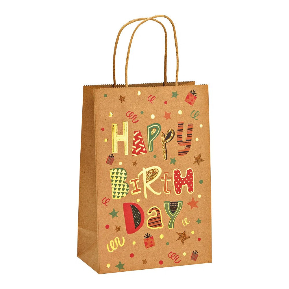 Geschenktüte Happy Birthday braun 13x21x8 cm