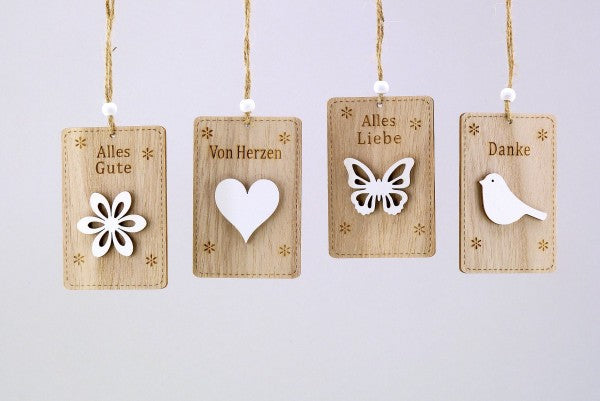 Holz-Schild ''Alles Liebe,...'' hgd. natur-weiß sort. 5,5x8c