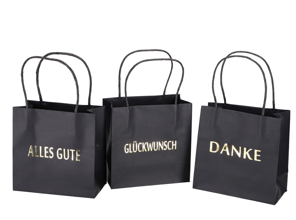 Geschenktüte bedruckt 3 Sprüche - schwarz, B16 T8 H16cm