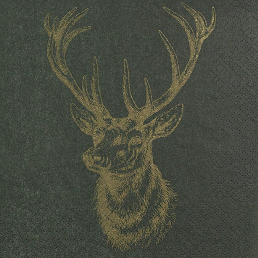 CARL DIETRICH GMBH Servietten Xmas 33x33cm grün gold mit stilisiertem Geweih-Design, elegante Weihnachtsservietten, 20 Stück