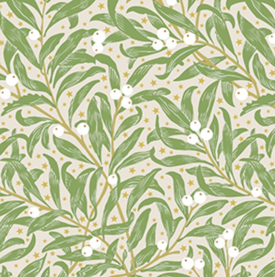 BRAUN COMPANY Servietten Atelier 33x33cm Xmas grün hell mit elegantem Mistelzweig-Muster, hochwertige Weihnachtsservietten, 20 Stück