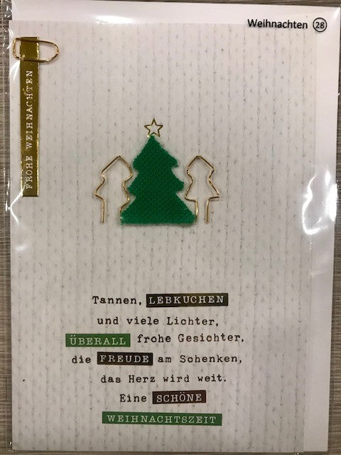 Weihnachtskarte KORK XMAS 28 mit Spruch über Tannen, Lebkuchen und frohe Gesichter