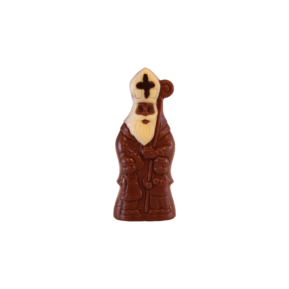 Mini Bischof mit Kindern Weihnachts-Schokolade aus Edelvollmilchschokolade, 25g in Cello verpackt