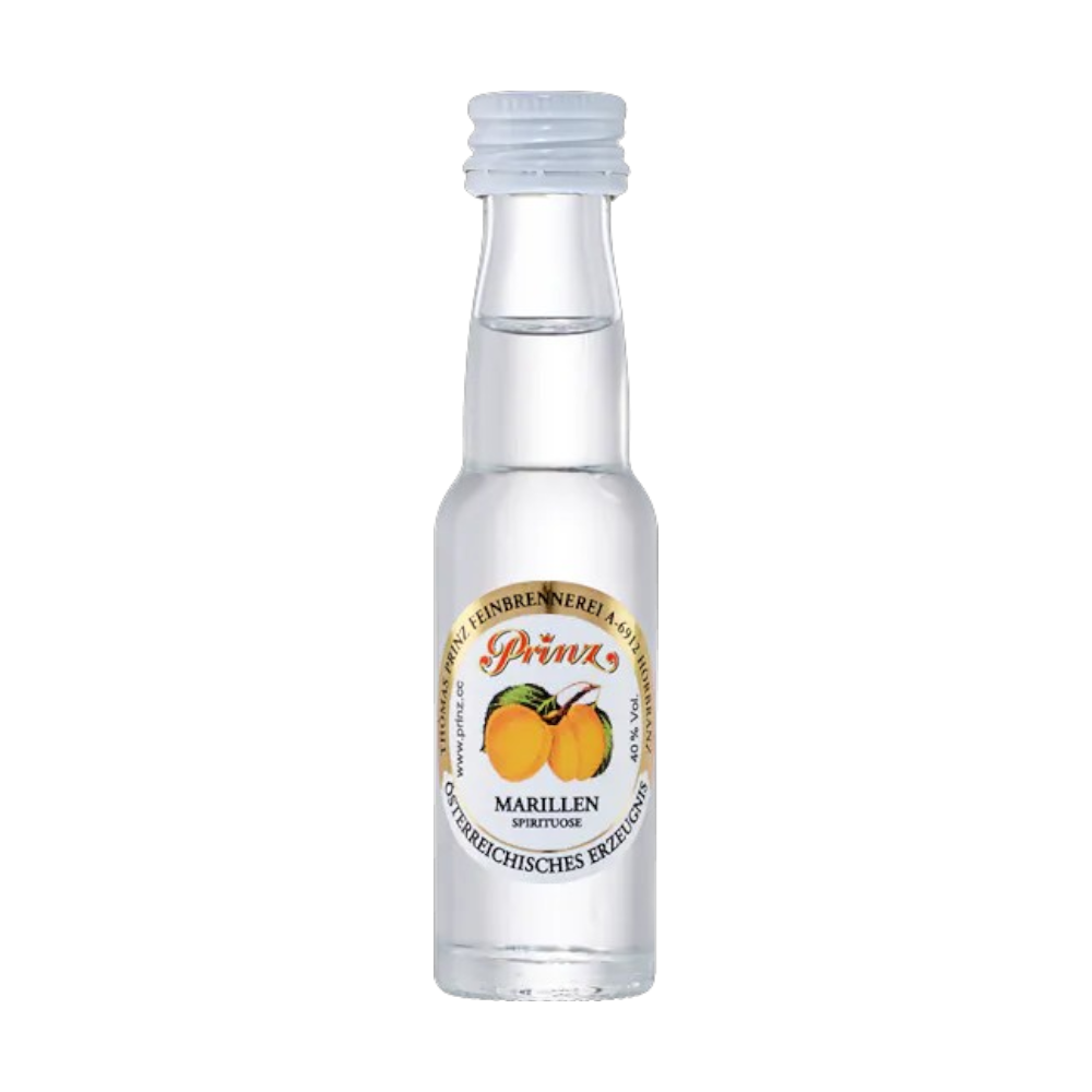 Fein-Brennerei Prinz Marillen Schnaps 40% vol 0,02l - österreichischer Marillenschnaps aus Alpenausläufern mit traditionellem Feinbrandverfahren