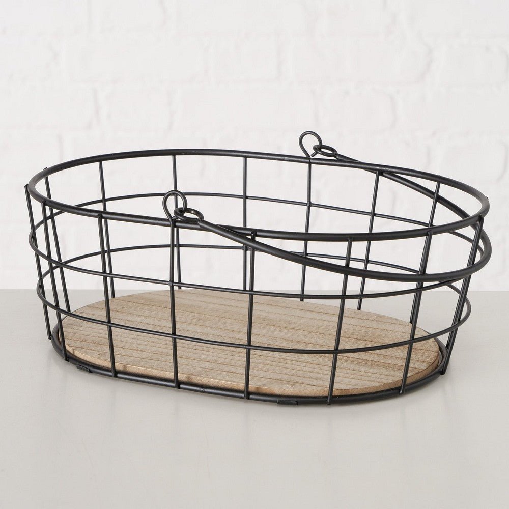 Korb Noriga, Deko, Oval, H 10 cm, MDF, Eisen lackiert - Weinatelier Agnes