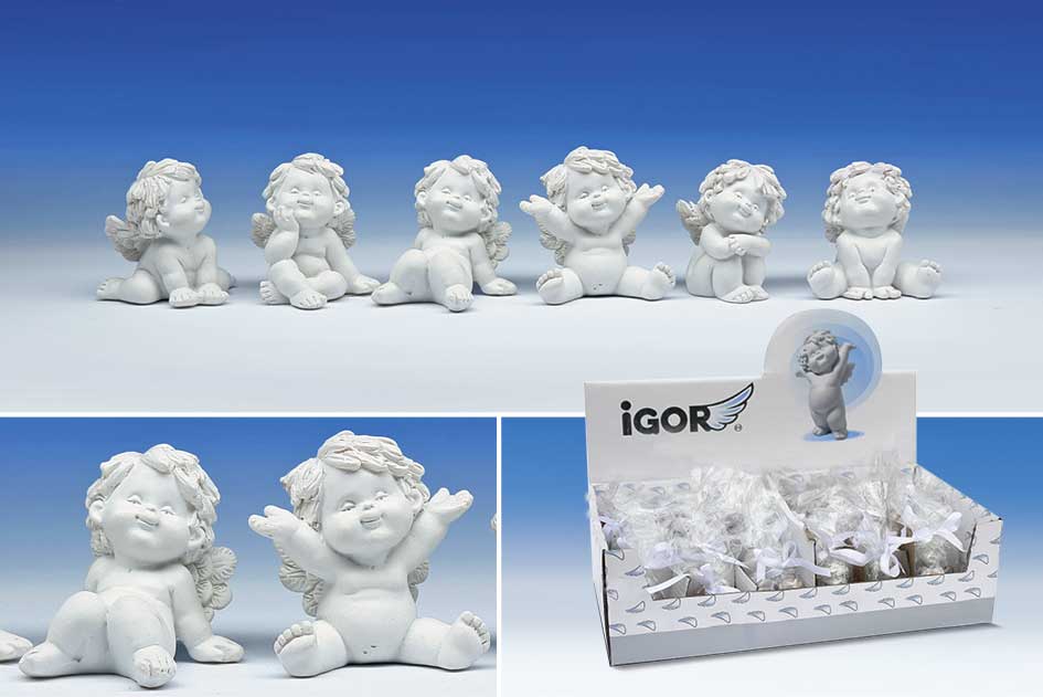 Poly - Engel ''Igor'' sitzend weiss sort. H5,5cm - Weinatelier Agnes