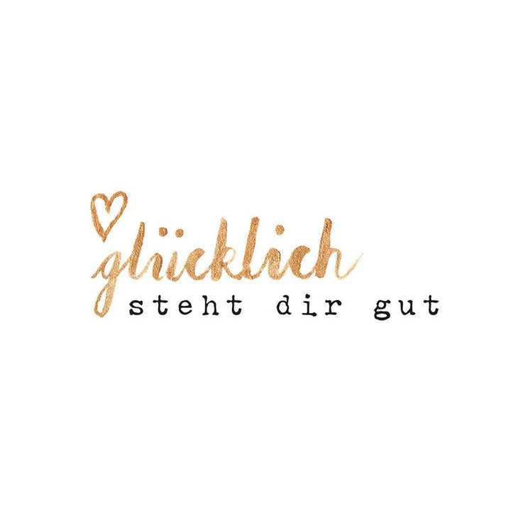 ppd Lunchservietten Glücklich 33x33 mit Spruch "Glücklich, steht dir gut!", 20 Stück, 3-lagig, FSC-zertifiziert, positive Lunchservietten