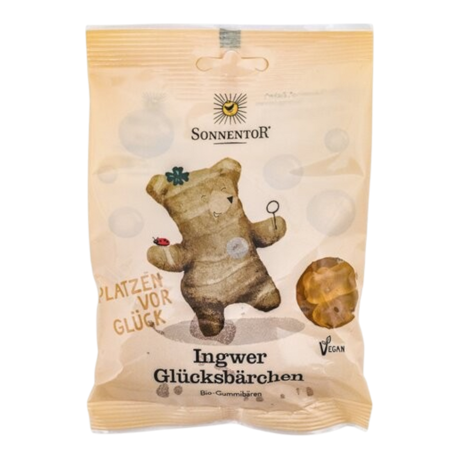 Sonnentor Ingwer Glücksbärchen 100g Bio-Gummibärchen mit würzig-scharfem Ingwergeschmack für erwachsene Naschkatzen