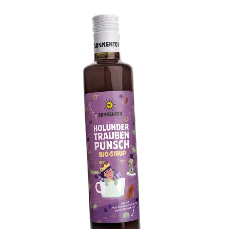 Sonnentor Holunder-Trauben Punsch Sirup – fruchtiger Bio-Punsch mit Zimt