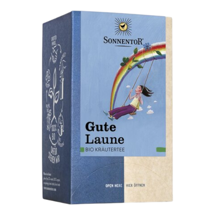 Sonnentor Gute Laune Kräutertee Bio-Kräuterteemischung, 18 Doppelkammerbeutel mit Apfelminze und Ringelblumen