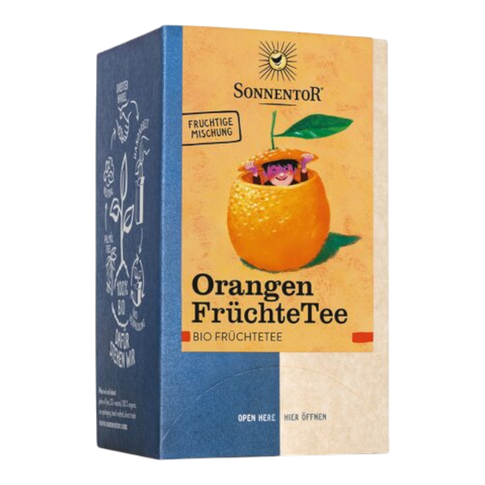Sonnentor Orangen FrüchteTee Bio - Bio-Früchteteemischung mit Hagebutten, Hibiskus, Apfel, 10% Orangenschalen und ätherischem Orangenöl