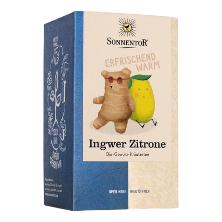 Sonnentor Ingwer Zitrone Tee Bio-Gewürz-Kräuterteemischung, 18 Doppelkammerbeutel mit Ingwer und Zitrone